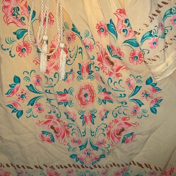 Live and Let Live Floral Boho Blouse Ties Yellow L - Picture 2 of 7